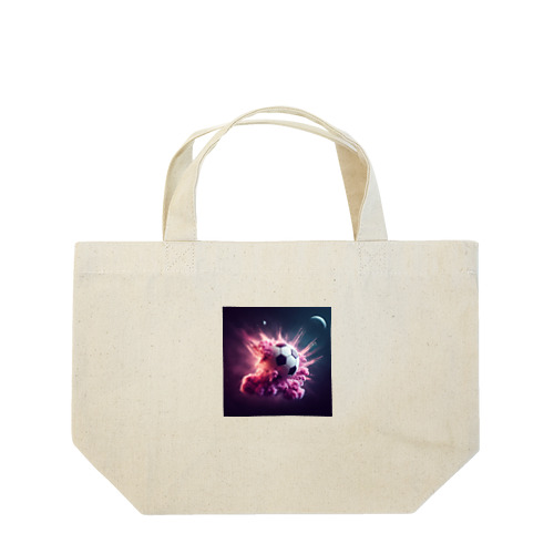 宇宙の中でピンク色の煙を放ち爆発するサッカーボール③ Lunch Tote Bag