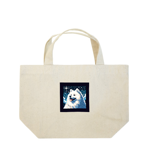 白い犬のドット絵 Lunch Tote Bag