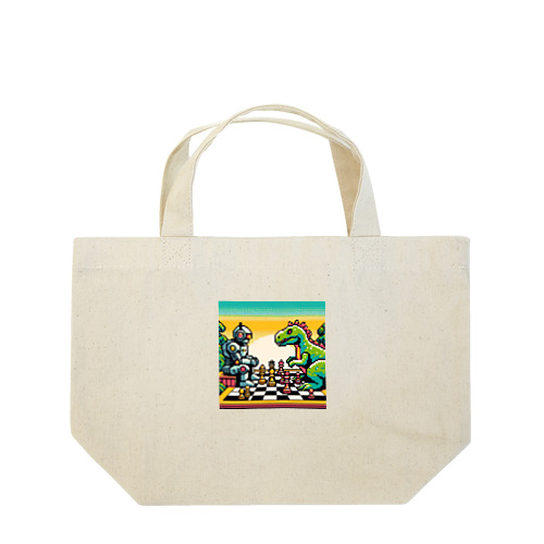 ドットロボットと恐竜のチェスゲームA Lunch Tote Bag