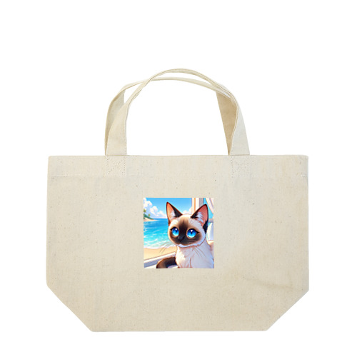 シャム猫のサファイヤ海に輝く Lunch Tote Bag