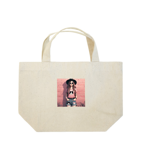 猫好きの女の子のファッション(1) Lunch Tote Bag