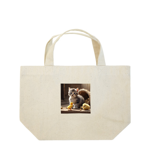 可愛いヒヨコと猫ママ Lunch Tote Bag