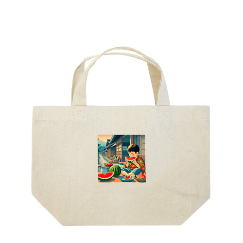 日本の風景:スイカを食べた夏の日の思い出 Lunch Tote Bag