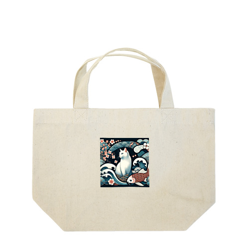 和紋様 x 猫　鯉と桜と波 Lunch Tote Bag