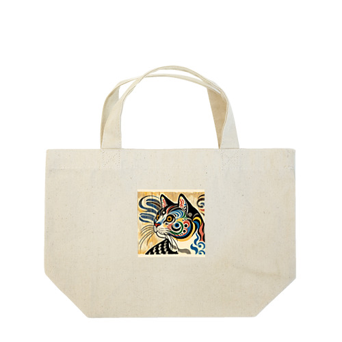 浮世絵風　猫（顔）"Ukiyo-e Style Cat (Face)"  "浮世绘风格的猫（脸）" ランチトートバッグ