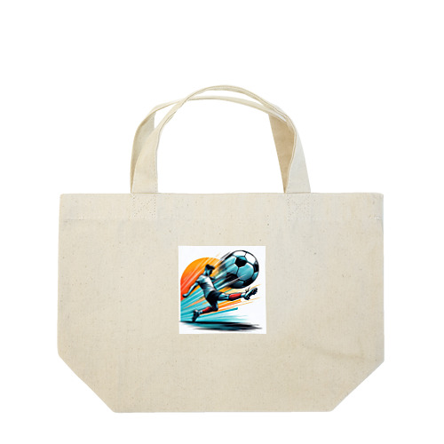 夕日を背にサッカーボールを蹴りシュート Lunch Tote Bag