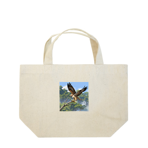 空中でバランスを保っているタカ Lunch Tote Bag