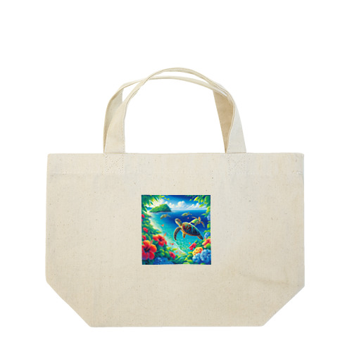 日本の風景:沖縄渡嘉志久ビーチの泳ぐ海がめ、Japanese scenery: Sea turtles swimming at Tokashiki Beach,Okinawa Lunch Tote Bag