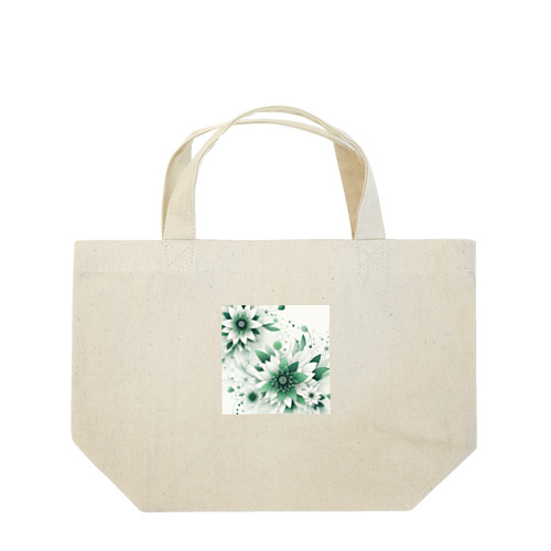 数学的なデザインを持つ緑と白の花 ランチトートバッグ
