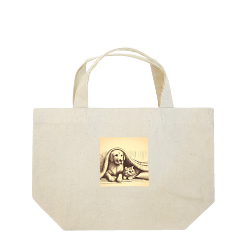 仲良しペア：犬と猫のくつろぎタイム Lunch Tote Bag