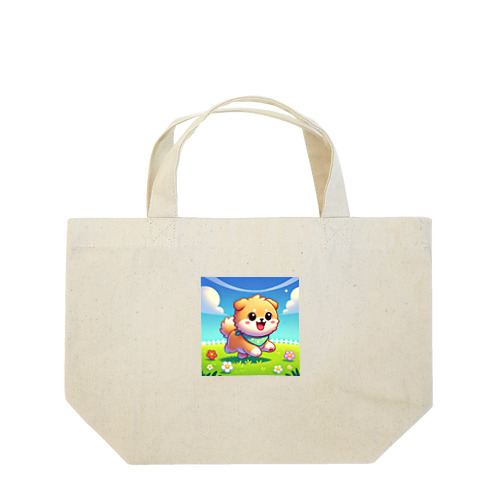 花咲く庭で楽しそうに走る柴犬ちゃん Lunch Tote Bag