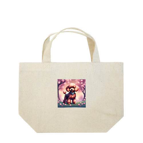 桜舞い散る中でたたずむ可愛いトイプードル Lunch Tote Bag