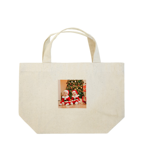メリークリスマス！ 小さなサンタさん 微笑むカワイイTWINS Lunch Tote Bag
