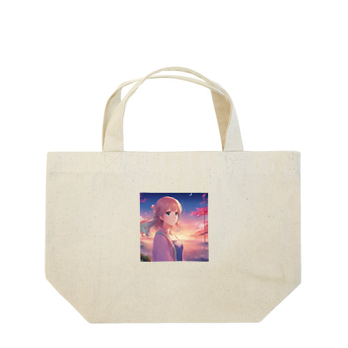 風になびく髪を持つ可憐な女の子 Lunch Tote Bag