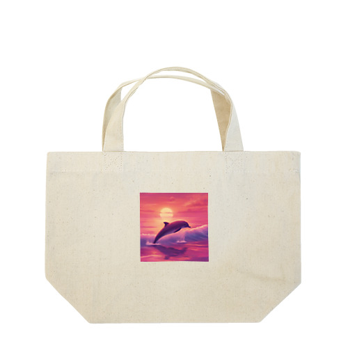 サンセットビーチのピンクイルカ Lunch Tote Bag