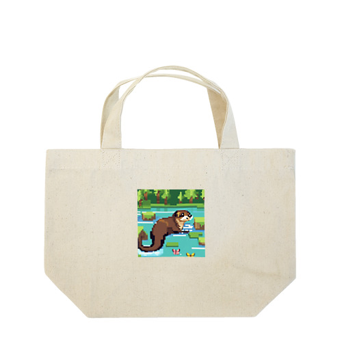 流れの中でバタフライスタイルで泳ぐコツメカワウソ Lunch Tote Bag