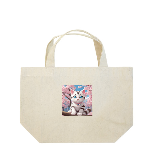春と桜と虎縞白猫 Lunch Tote Bag