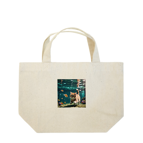 泳ぐ猫グッズ Lunch Tote Bag