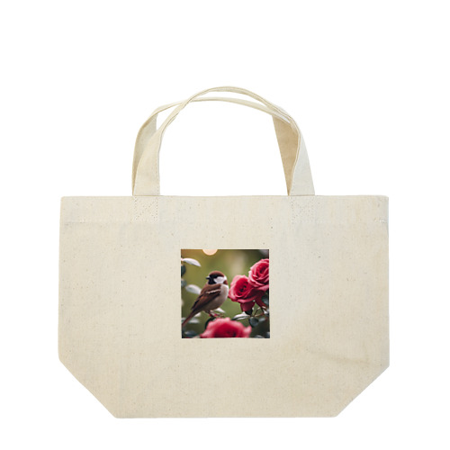 赤いバラとキンクロハジロ Lunch Tote Bag