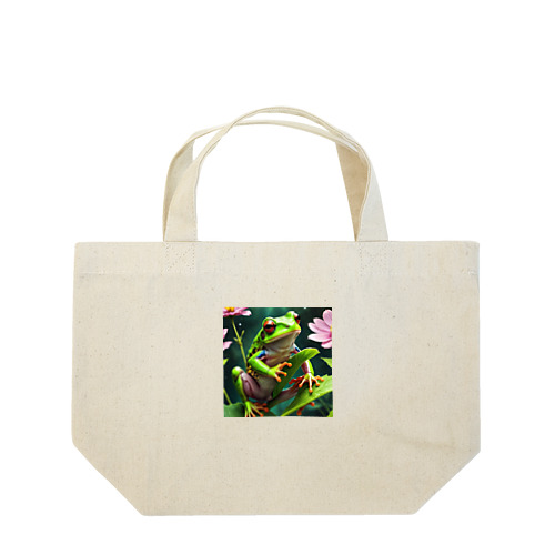 コスモスの葉をよじ登るアマガエル Lunch Tote Bag