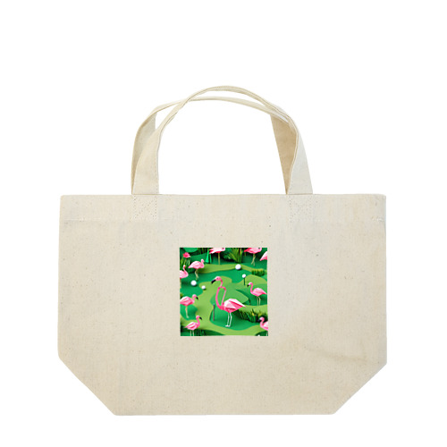 ゴルフをするフラミンゴの折り紙 Lunch Tote Bag