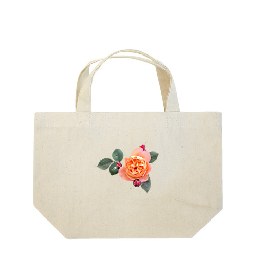 【ロマン】蕾と葉のついたオレンジピンクの薔薇 ランチトートバッグ