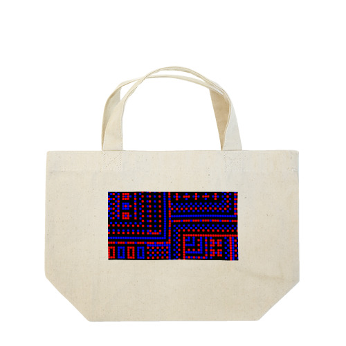 黒と青と赤の、ゲーム画面っぽいドット絵 Lunch Tote Bag