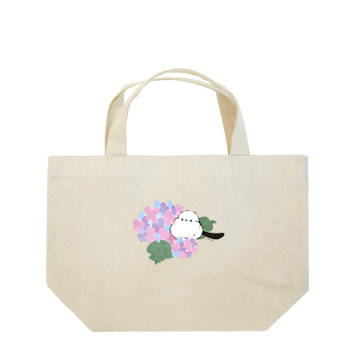 あじさいとシマエナガ_葉っぱにお座り＠ぴよ手帖 | シマエナガ雑貨 Lunch Tote Bag