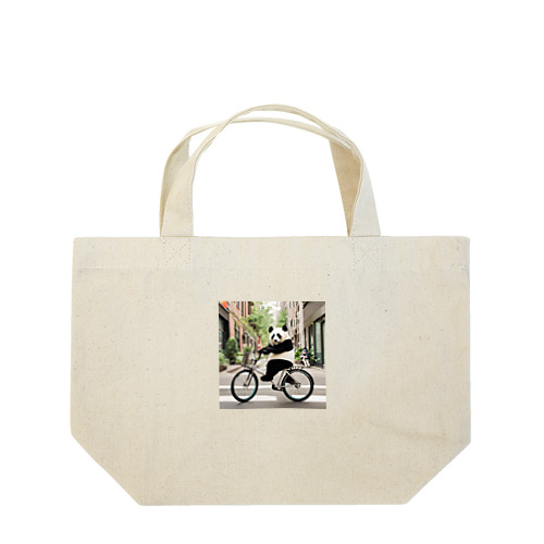 街の中を自転車で走るパンダ Lunch Tote Bag