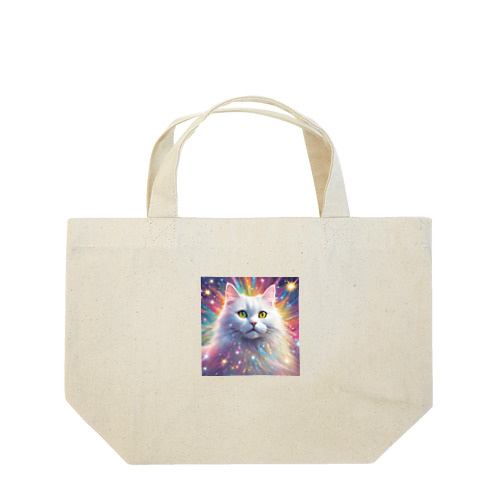虹色に輝くかわいい白猫ちゃん2 Lunch Tote Bag