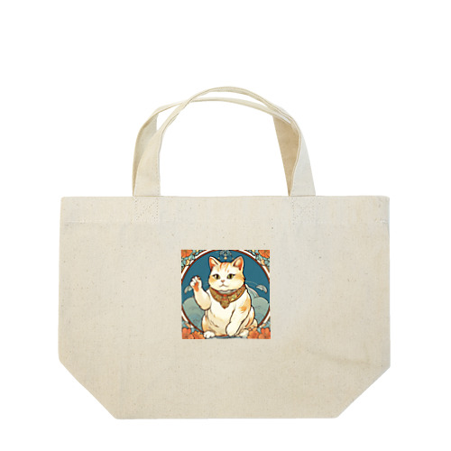 夜のミュシャ風招き猫 Lunch Tote Bag
