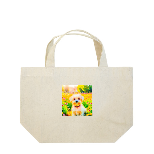 水彩画の犬 花畑のマルチーズのイラスト Lunch Tote Bag