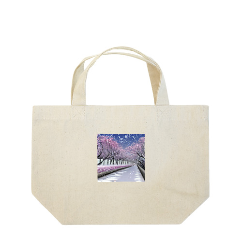 夜の桜並木に雪 Lunch Tote Bag