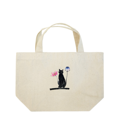 黒猫と花 Lunch Tote Bag