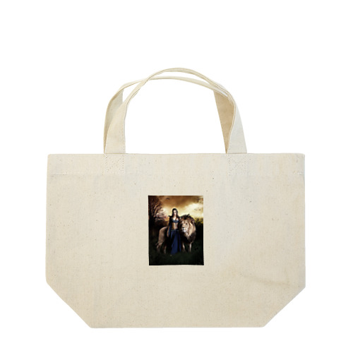 女性とライオン Lunch Tote Bag