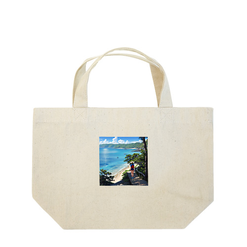 海を眺める女性 Lunch Tote Bag