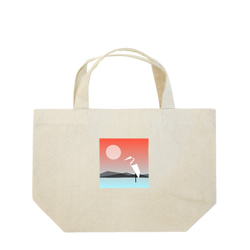 田んぼとサギと赤い空。 Lunch Tote Bag