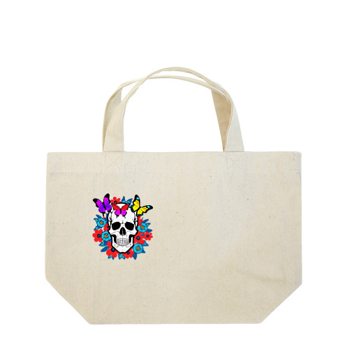 A skull in a flower garden Lunch Tote Bag