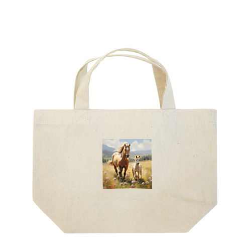 草原で遊ぶ馬の親子　Dream   2047 Lunch Tote Bag