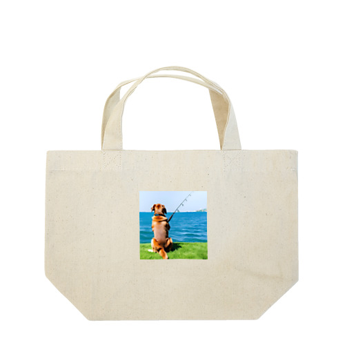 the dog is fishing fish Lunch Tote Bag