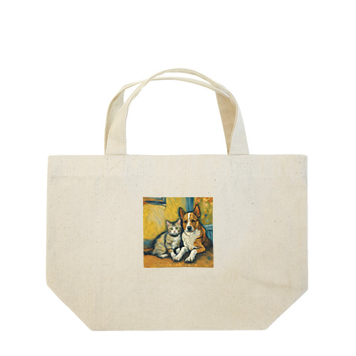 ゴッホが描いたような仲良しの猫と犬 Lunch Tote Bag