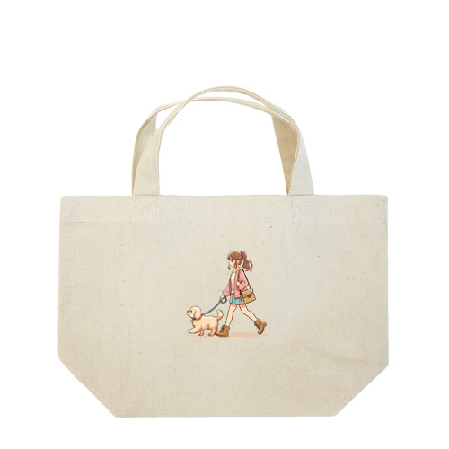 かわいい犬と散歩をする女性 Lunch Tote Bag