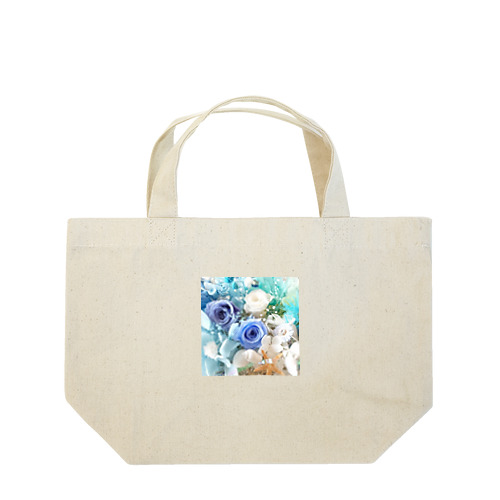 マリンブルーローズのおしゃれな花柄 Lunch Tote Bag