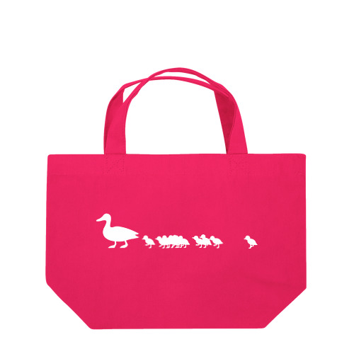 歩くカルガモの親子 白塗り Lunch Tote Bag