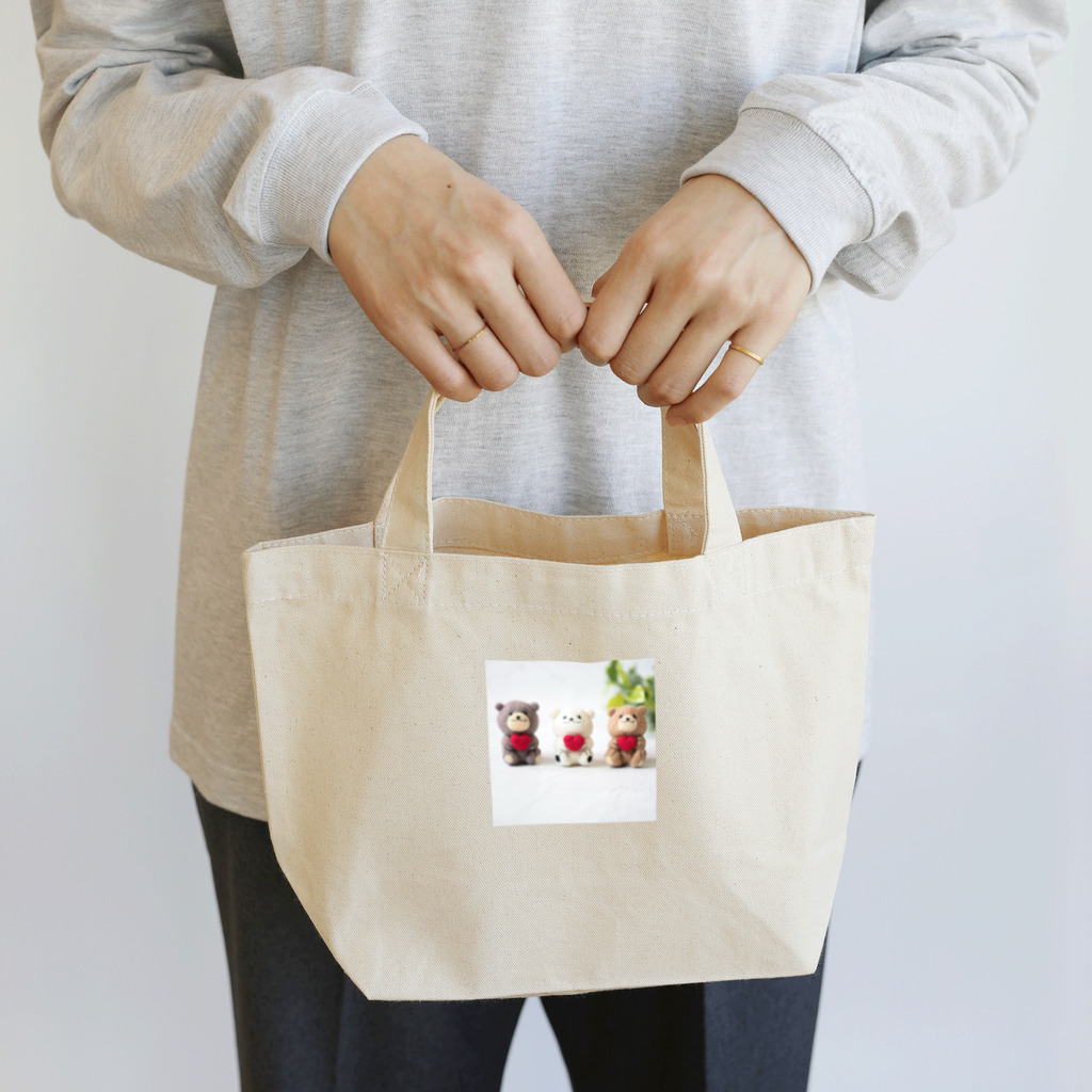 kumamia（くまみあ）のくまの３兄弟 ぷっくりハート:赤 Lunch Tote Bag