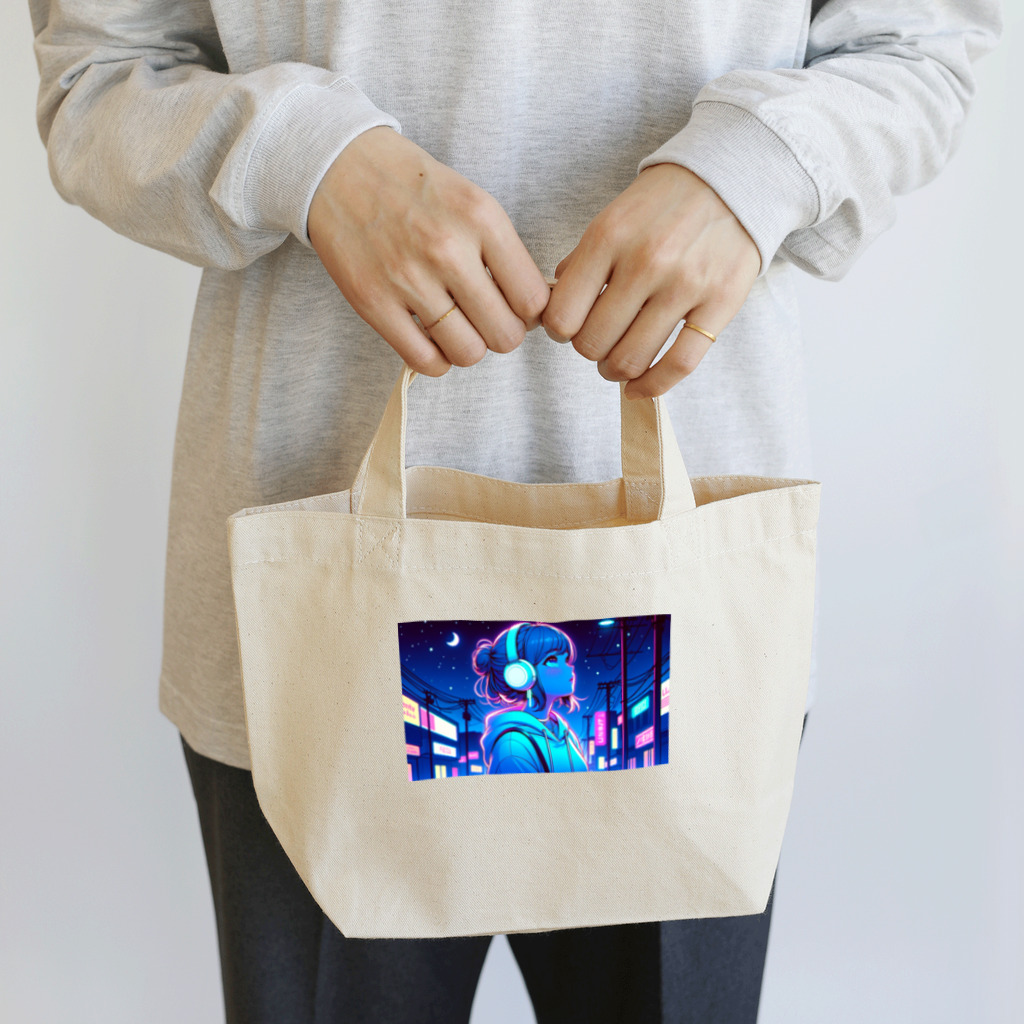 DesignColorsのネオンカラーな夜の少女 Lunch Tote Bag
