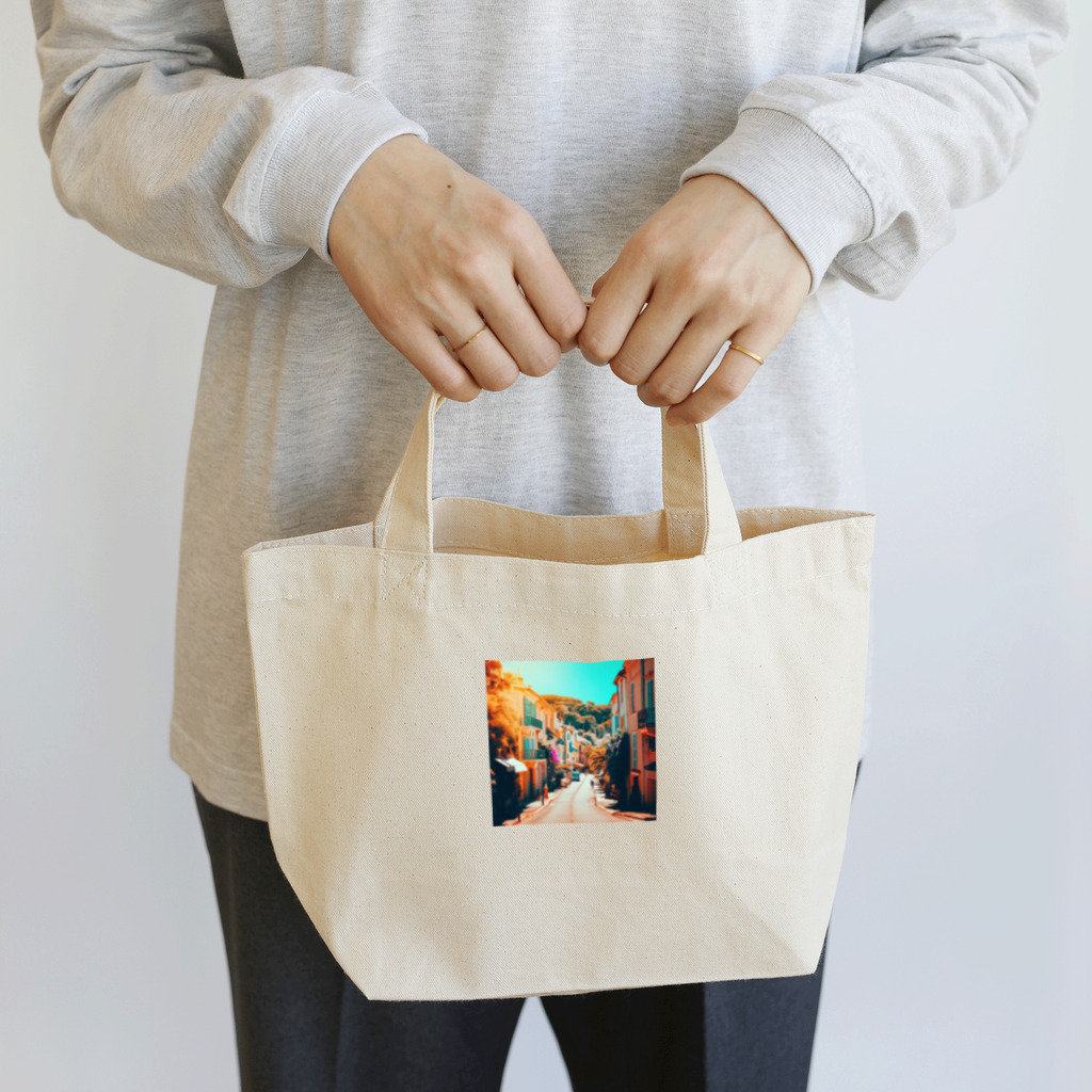 suzuri_tkの南仏の街並み、夏、明るく美しい、映画のような風景グッズ Lunch Tote Bag