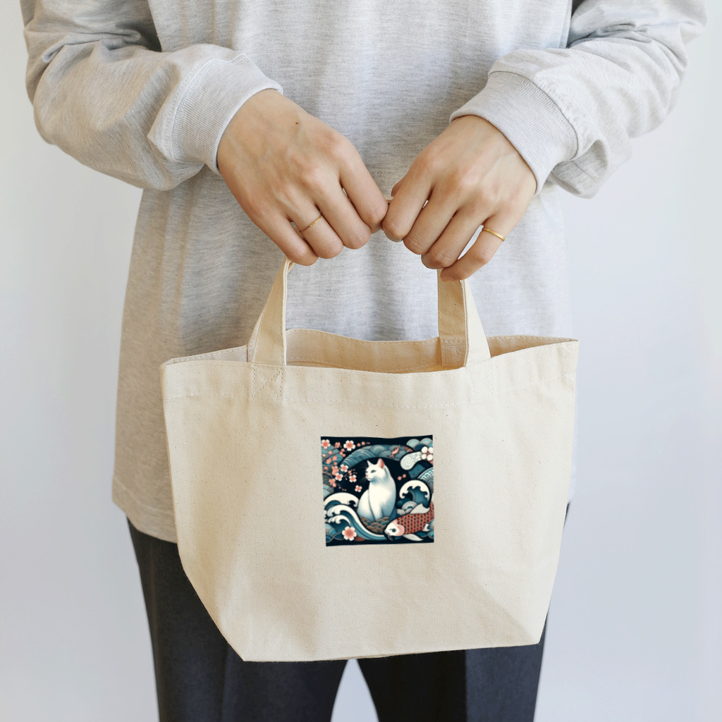 EMAKIの和紋様 x 猫　鯉と桜と波 Lunch Tote Bag