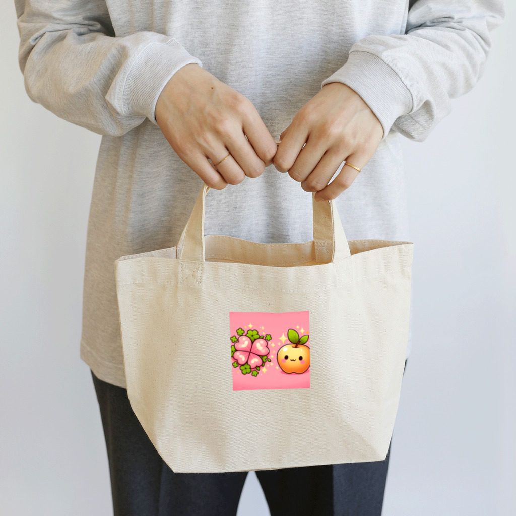 金運上昇金のリンゴの恋愛運アップの金のリンゴとピンクのクローバー Lunch Tote Bag