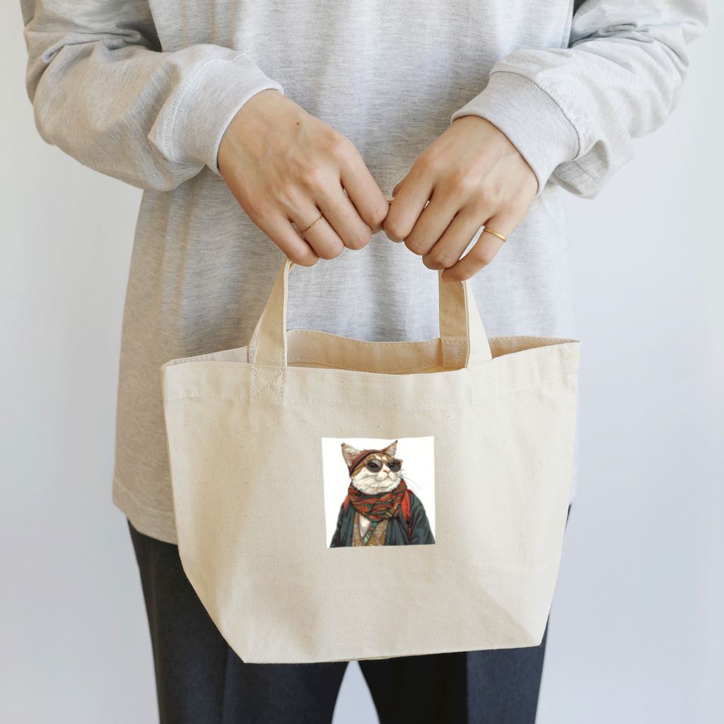 鼻ぺちゃ犬と和猫の和猫  Lunch Tote Bag